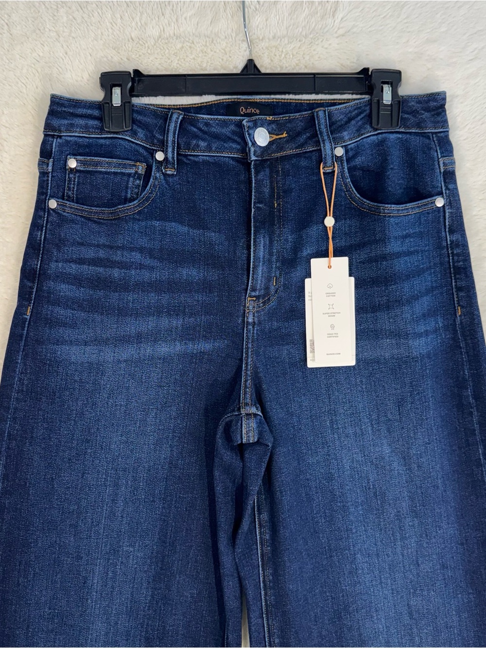 Quince Bella Stretch Wide Leg Jeans Women’s 31 Midnight Blue Denim Classic NEW - Picture 2 of 9